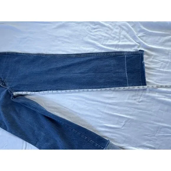 Calvin Klein Wide Leg Fray Bottom Jeans Size 8 100% Cotton Roll Up, High Rise - Picture 3 of 14